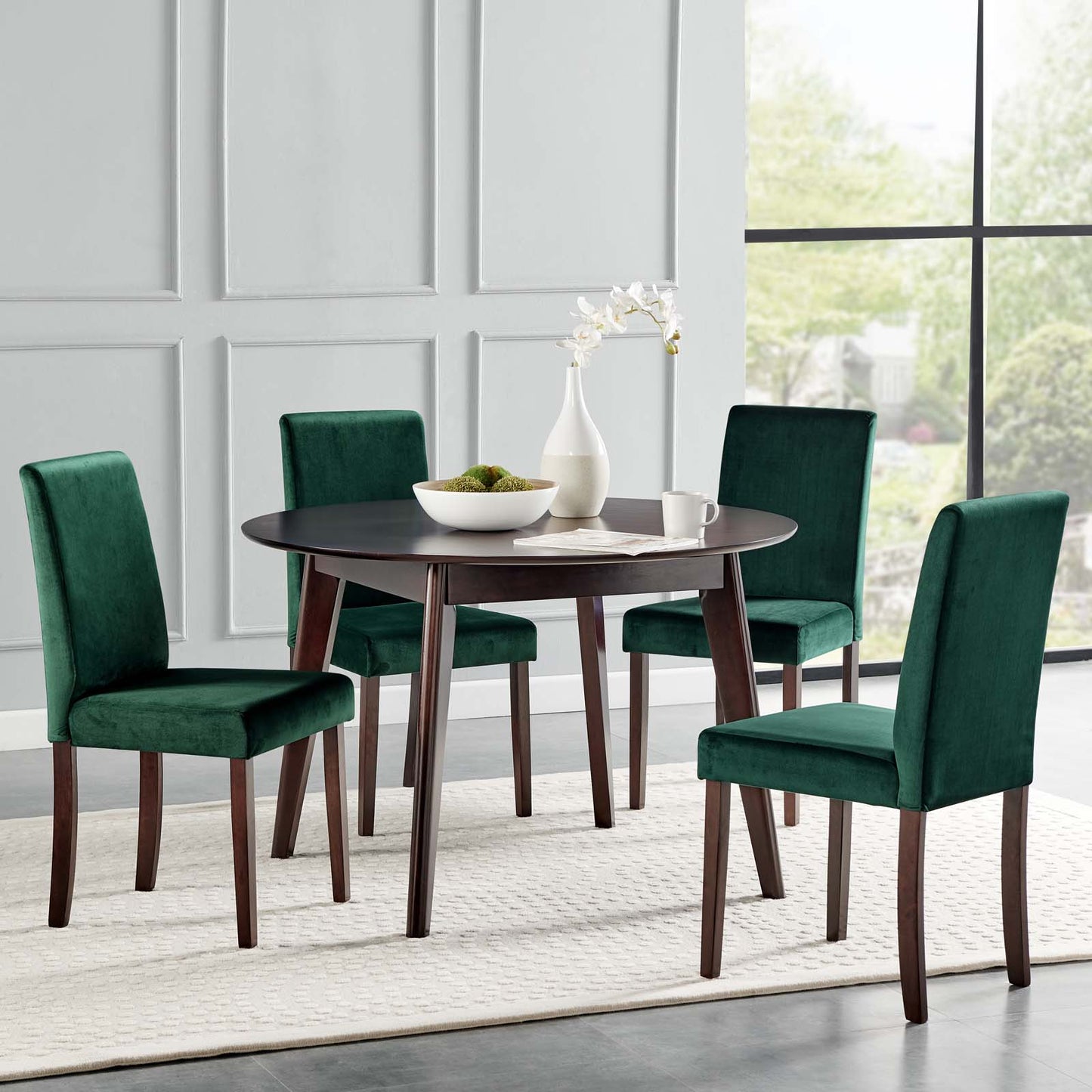 Prosper 5 Piece Upholstered Velvet Dining Set, Velvet, Drak Brown Green, 19676