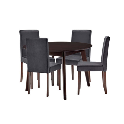 Prosper 5 Piece Upholstered Velvet Dining Set, Velvet, Drak Brown Grey Gray, 19677