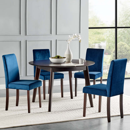 Prosper 5 Piece Upholstered Velvet Dining Set, Velvet, Drak Brown Blue Navy, 19678