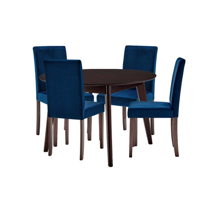 Prosper 5 Piece Upholstered Velvet Dining Set, Velvet, Drak Brown Blue Navy, 19678