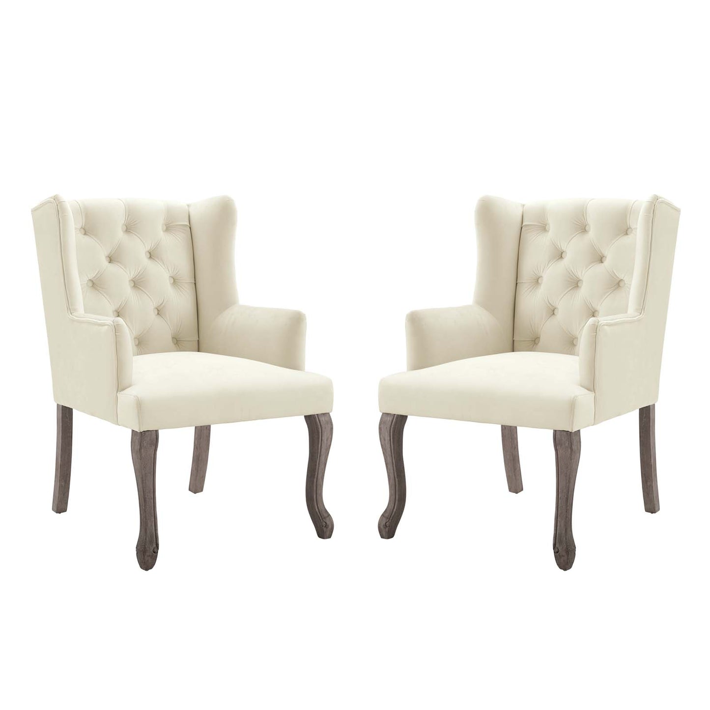 Realm Armchair Performance Velvet Set of 2, Velvet, Ivory White, 19680