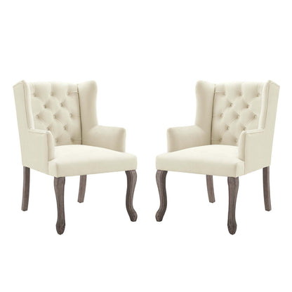 Realm Armchair Performance Velvet Set of 2, Velvet, Ivory White, 19680