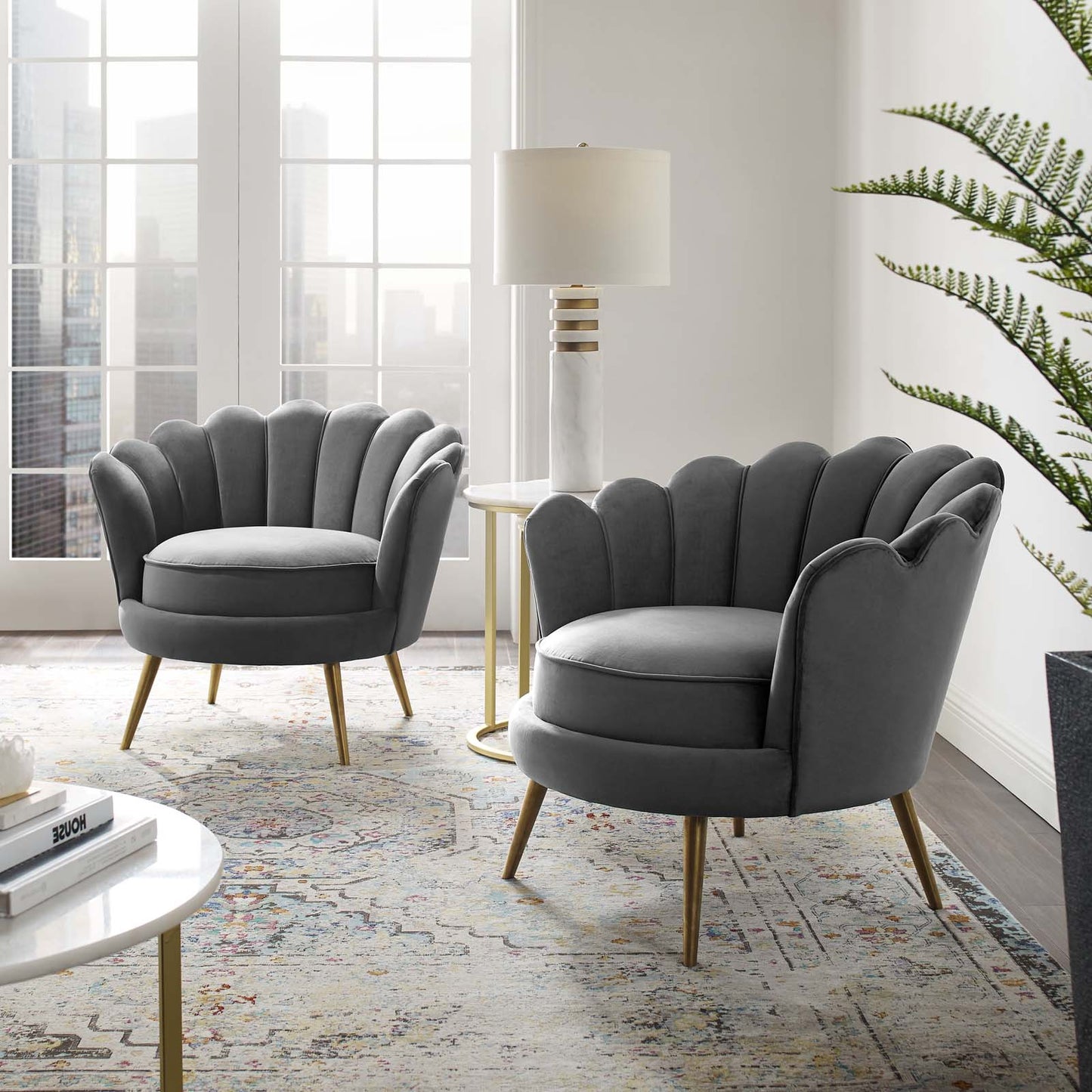Admire Accent Armchair Performance Velvet Set of 2, Velvet, Metal Steel, Grey Gray, 19685