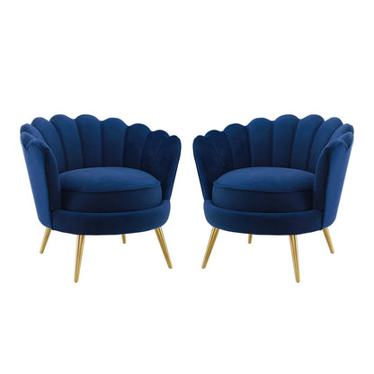 Admire Accent Armchair Performance Velvet Set of 2, Velvet, Metal Steel, Blue Navy, 19686