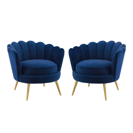 Admire Accent Armchair Performance Velvet Set of 2, Velvet, Metal Steel, Blue Navy, 19686