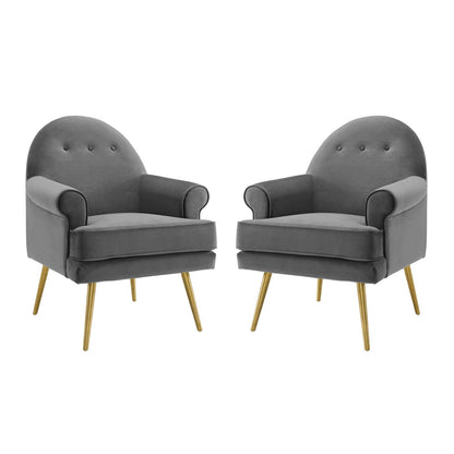 Revive Armchair Performance Velvet Set of 2, Velvet, Grey Gray, 19689