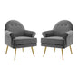 Revive Armchair Performance Velvet Set of 2, Velvet, Grey Gray, 19689