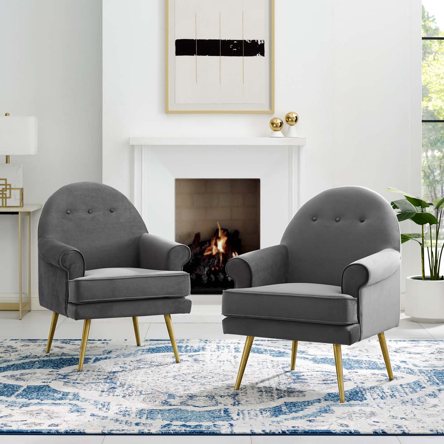 Revive Armchair Performance Velvet Set of 2, Velvet, Grey Gray, 19689