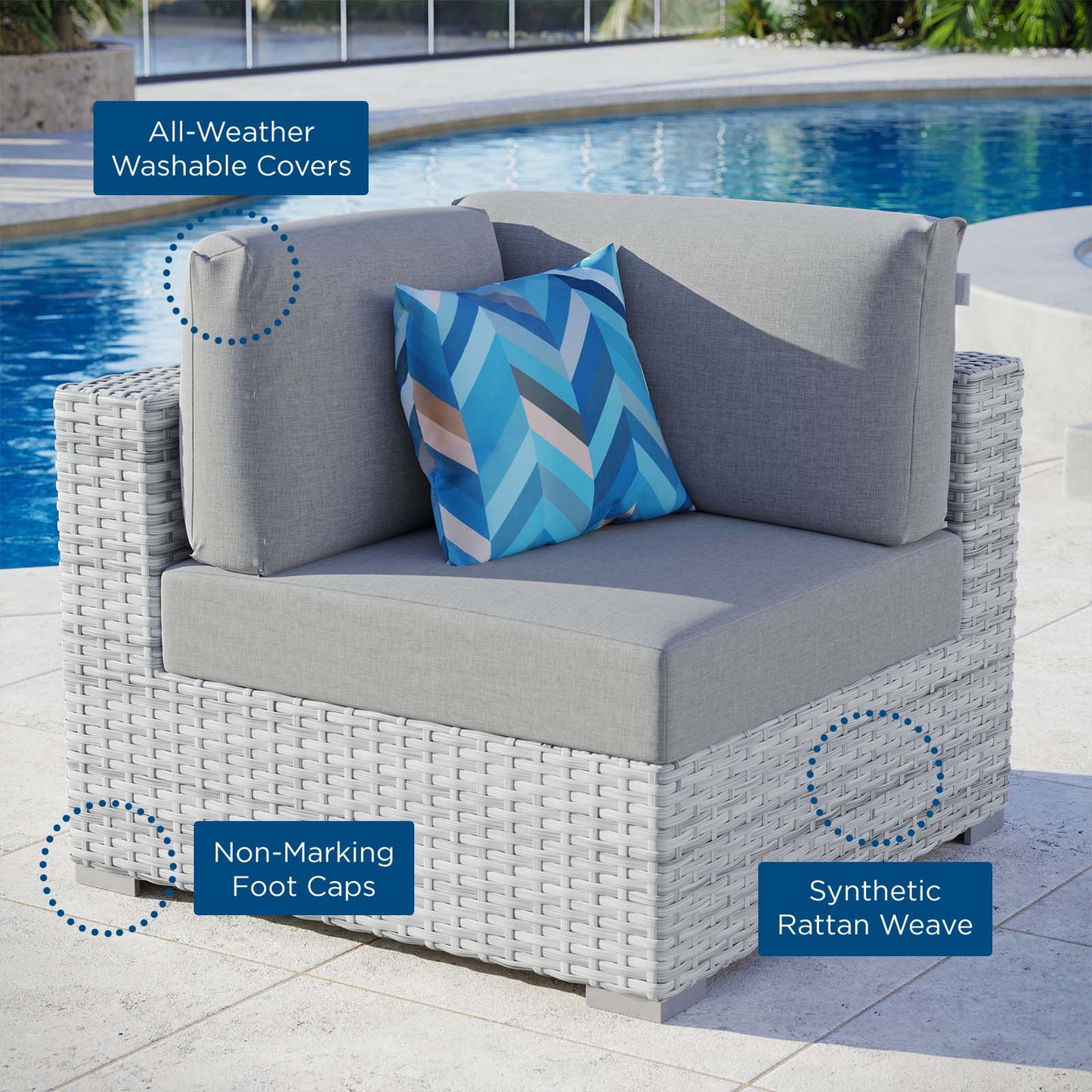 Convene Outdoor Patio Corner Chair, Rattan, Wicker, Grey Gray, 19692