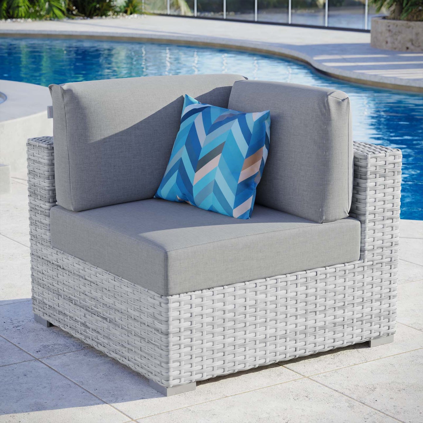 Convene Outdoor Patio Corner Chair, Rattan, Wicker, Grey Gray, 19692