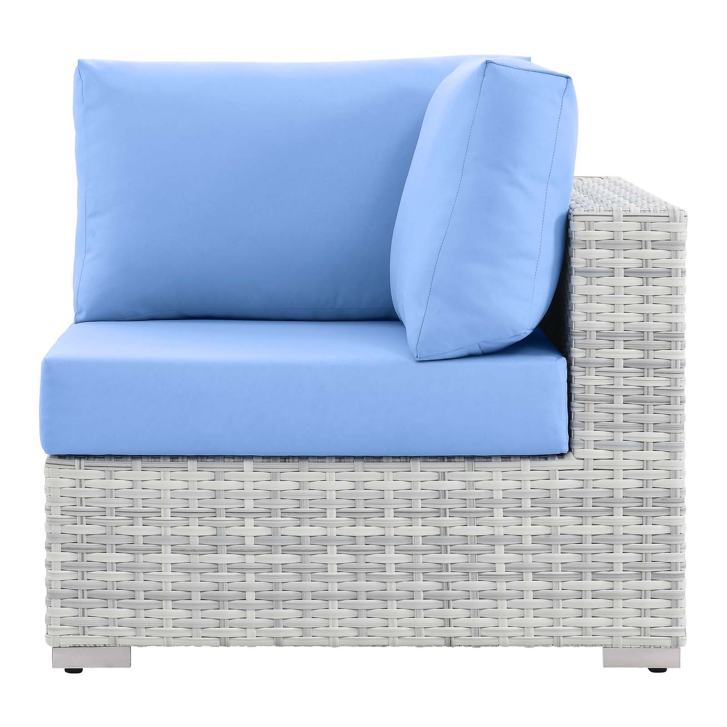 Convene Outdoor Patio Corner Chair, Rattan, Wicker, Light Grey Gray Light Blue, 19693