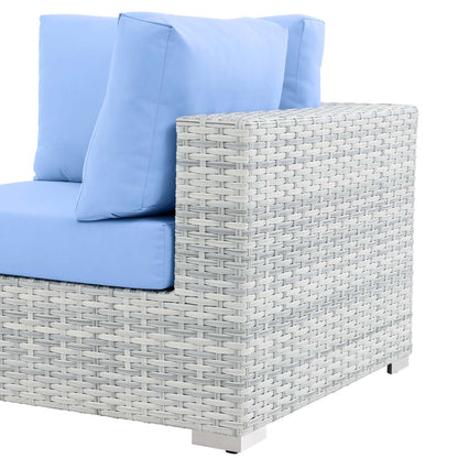 Convene Outdoor Patio Corner Chair, Rattan, Wicker, Light Grey Gray Light Blue, 19693
