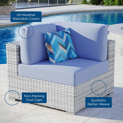 Convene Outdoor Patio Corner Chair, Rattan, Wicker, Light Grey Gray Light Blue, 19693