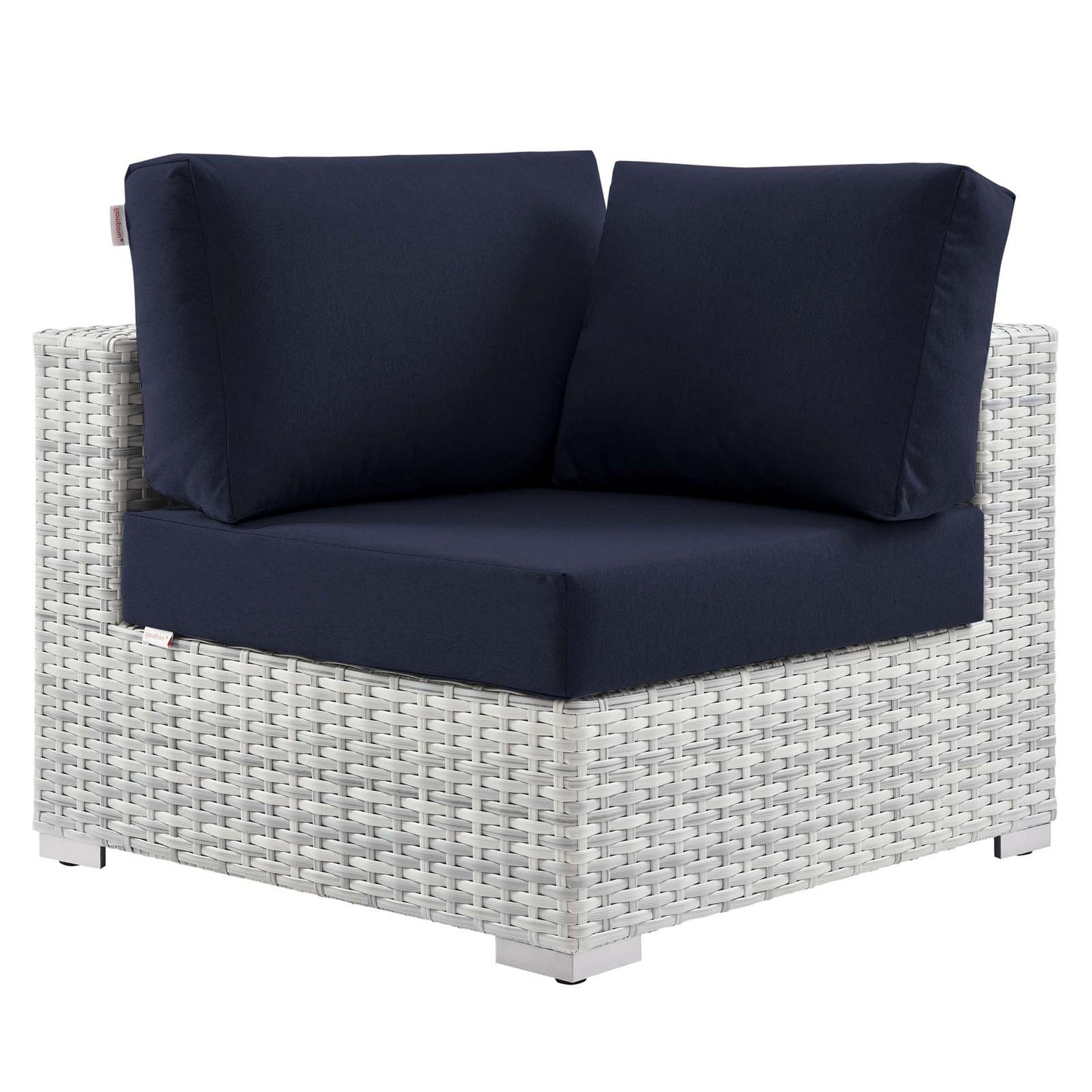 Convene Outdoor Patio Corner Chair, Rattan, Wicker, Light Grey Gray Blue Navy, 19694