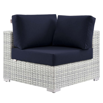 Convene Outdoor Patio Corner Chair, Rattan, Wicker, Light Grey Gray Blue Navy, 19694
