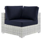 Convene Outdoor Patio Corner Chair, Rattan, Wicker, Light Grey Gray Blue Navy, 19694