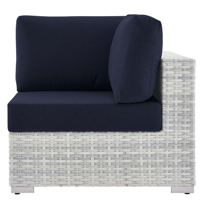 Convene Outdoor Patio Corner Chair, Rattan, Wicker, Light Grey Gray Blue Navy, 19694
