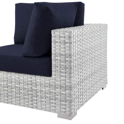 Convene Outdoor Patio Corner Chair, Rattan, Wicker, Light Grey Gray Blue Navy, 19694