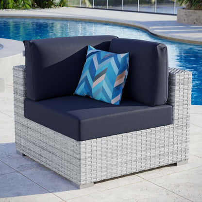 Convene Outdoor Patio Corner Chair, Rattan, Wicker, Light Grey Gray Blue Navy, 19694