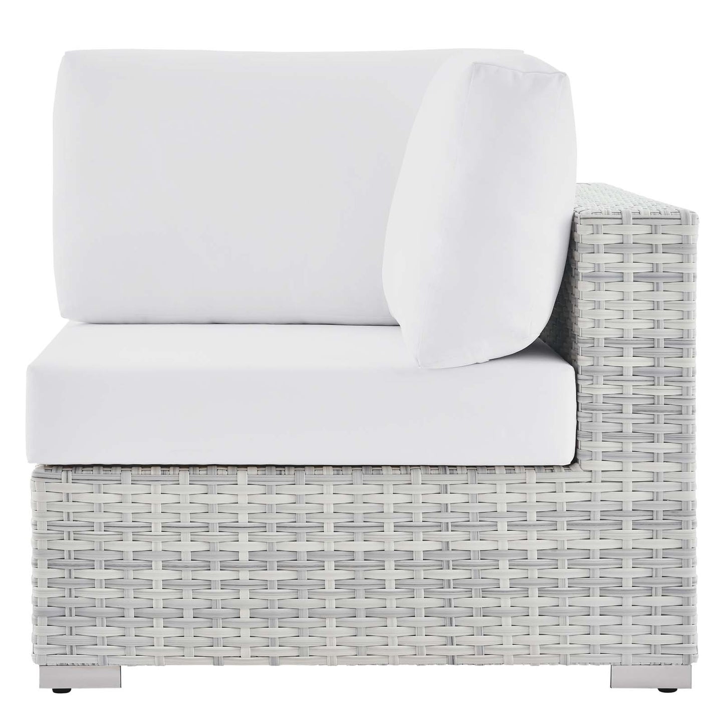 Convene Outdoor Patio Corner Chair, Rattan, Wicker, Light Grey Gray White, 19695