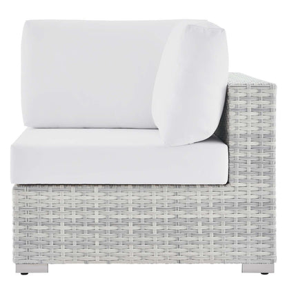 Convene Outdoor Patio Corner Chair, Rattan, Wicker, Light Grey Gray White, 19695