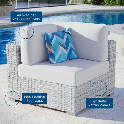 Convene Outdoor Patio Corner Chair, Rattan, Wicker, Light Grey Gray White, 19695