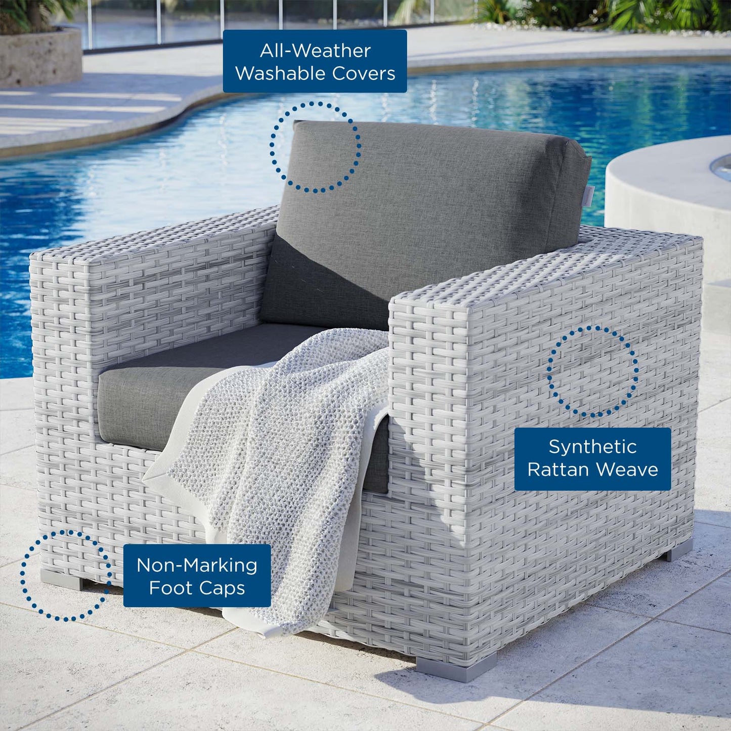 Convene Outdoor Patio Armchair, Rattan, Wicker, Grey Gray, 19696