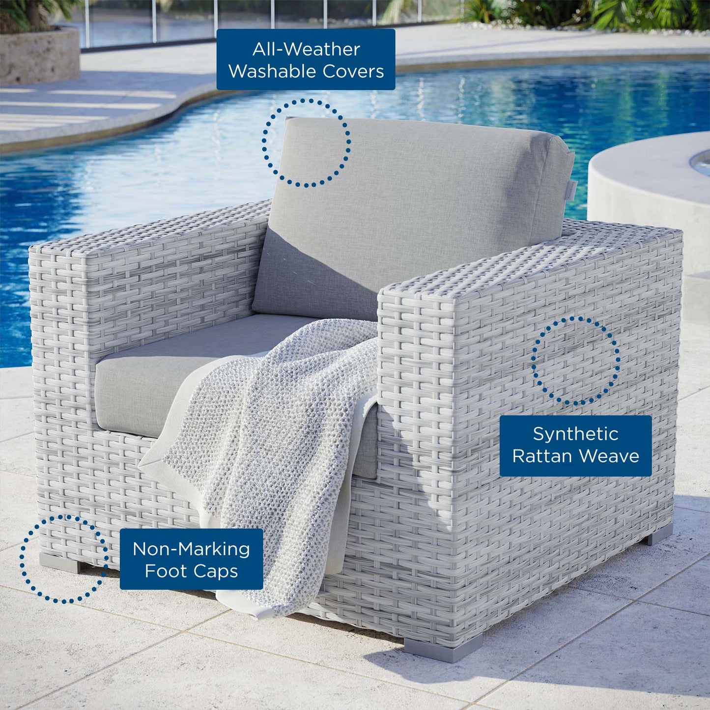 Convene Outdoor Patio Armchair, Rattan, Wicker, Grey Gray, 19697