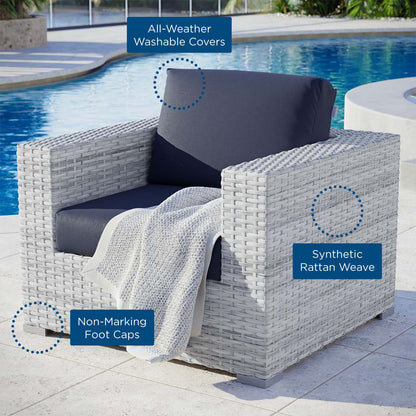 Convene Outdoor Patio Armchair, Rattan, Wicker, Light Grey Gray Blue Navy, 19699