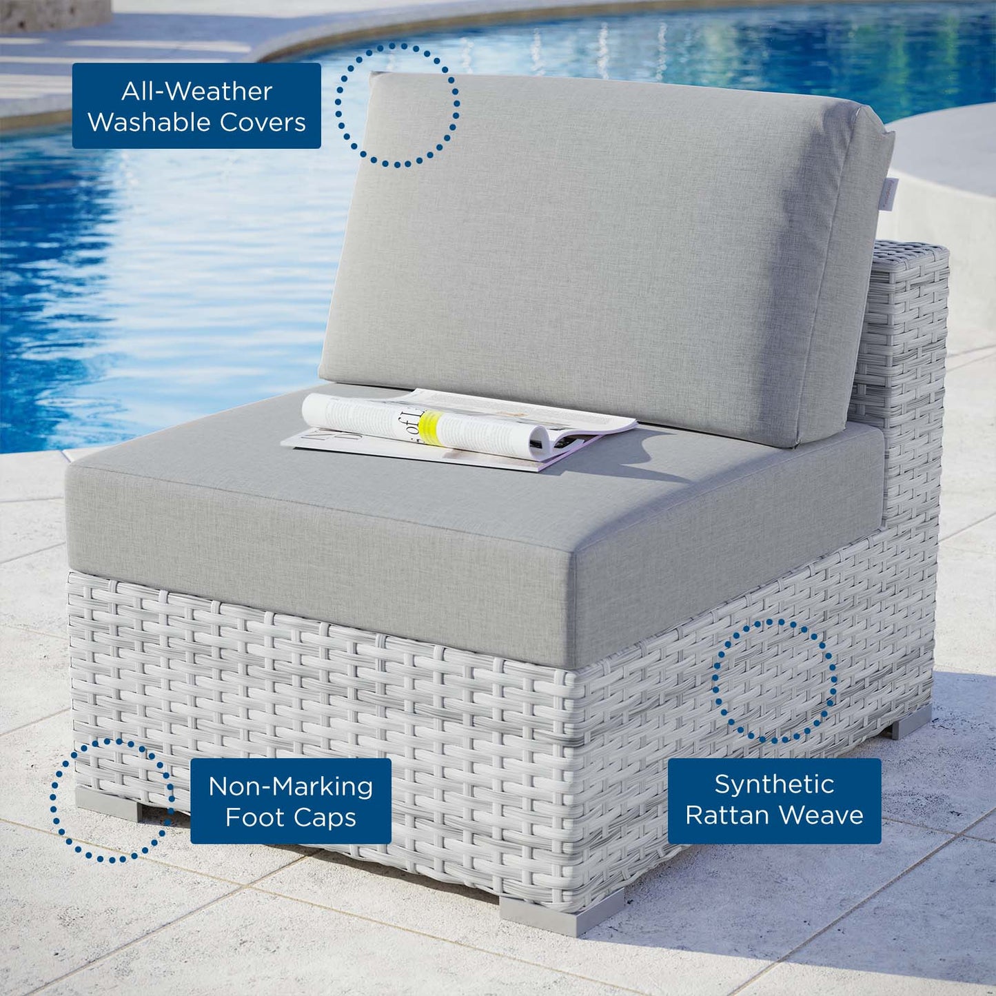 Convene Outdoor Patio Armless Chair, Rattan, Wicker, Grey Gray, 19702