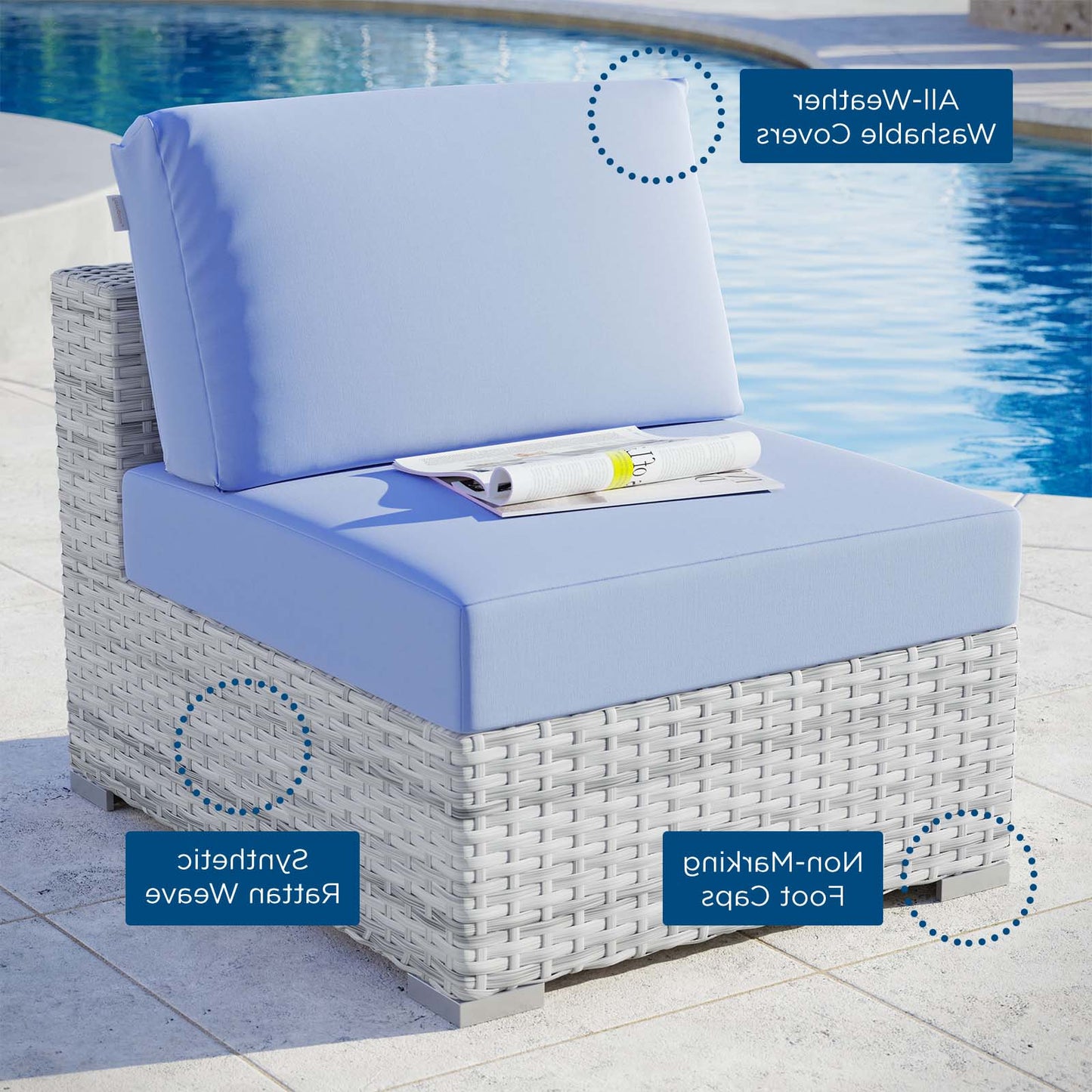 Convene Outdoor Patio Armless Chair, Rattan, Wicker, Light Grey Gray Light Blue, 19703