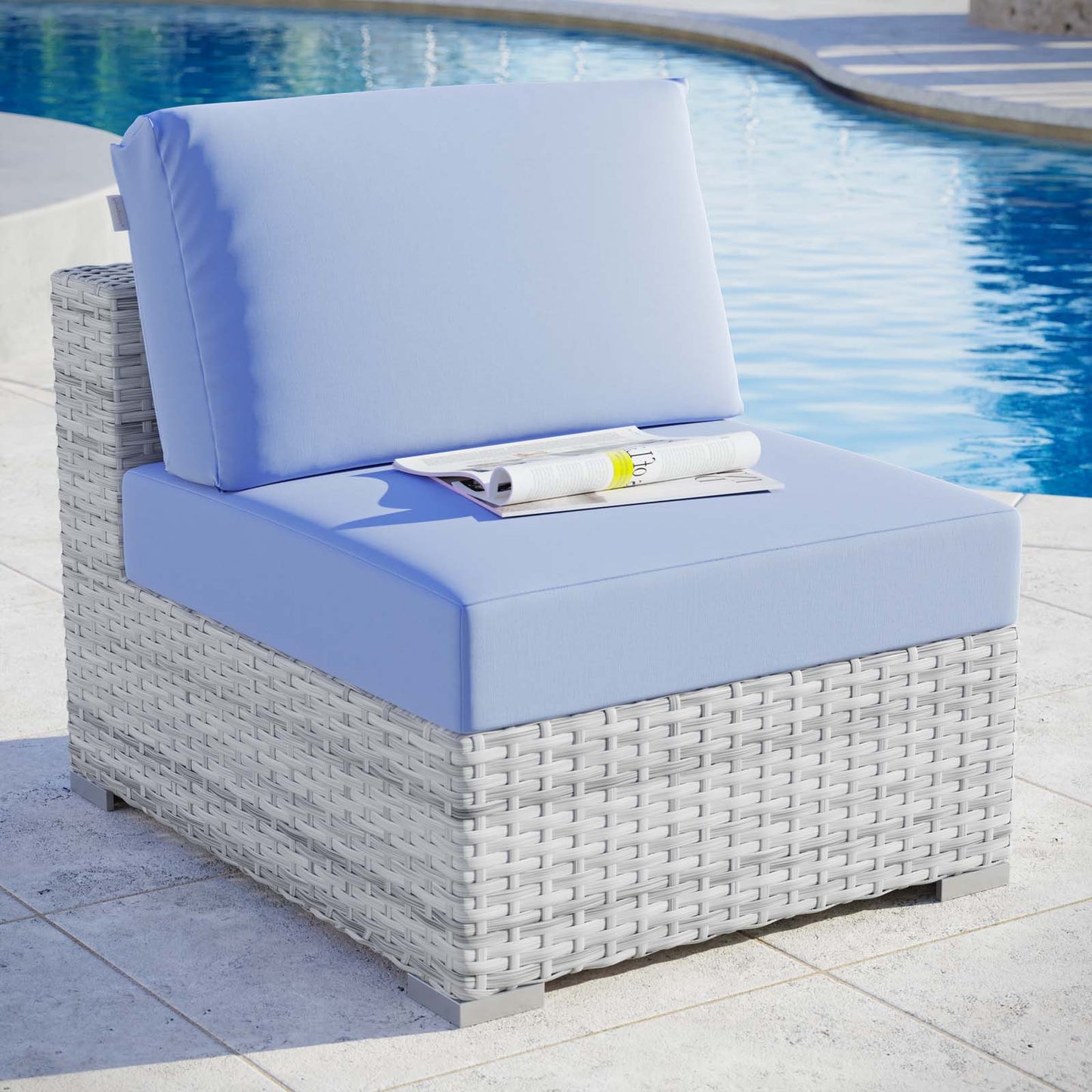 Convene Outdoor Patio Armless Chair, Rattan, Wicker, Light Grey Gray Light Blue, 19703
