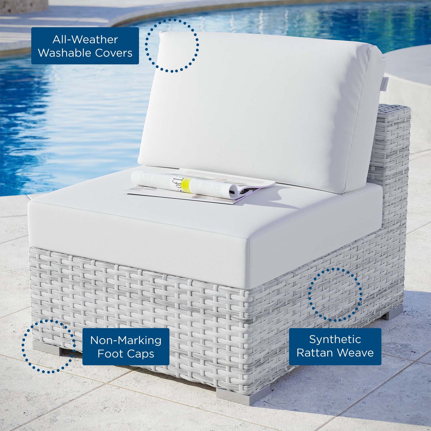Convene Outdoor Patio Armless Chair, Rattan, Wicker, Light Grey Gray White, 19705