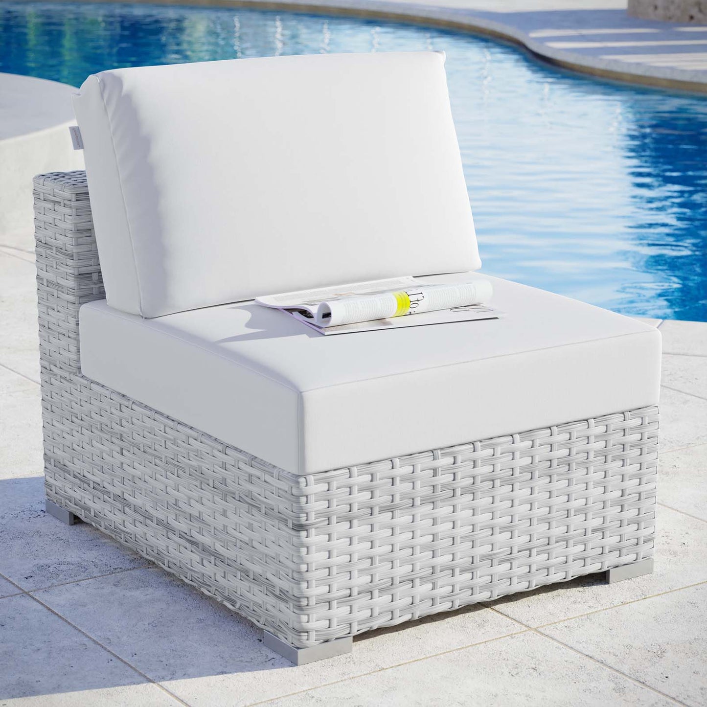 Convene Outdoor Patio Armless Chair, Rattan, Wicker, Light Grey Gray White, 19705