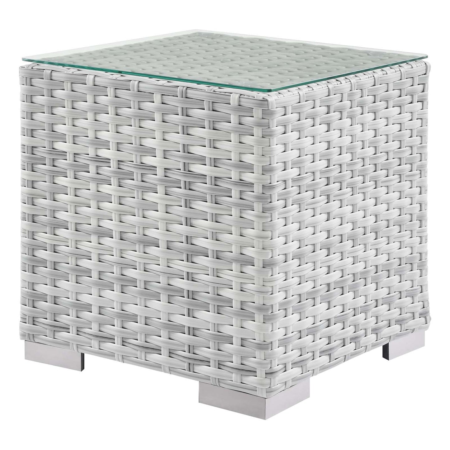 Convene Outdoor Patio Side Table, Rattan, Wicker, Light Grey Gray, 19707
