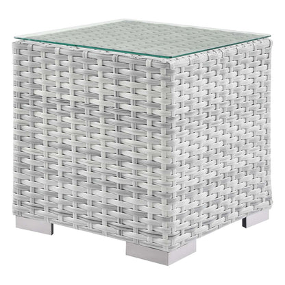 Convene Outdoor Patio Side Table, Rattan, Wicker, Light Grey Gray, 19707
