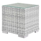 Convene Outdoor Patio Side Table, Rattan, Wicker, Light Grey Gray, 19707