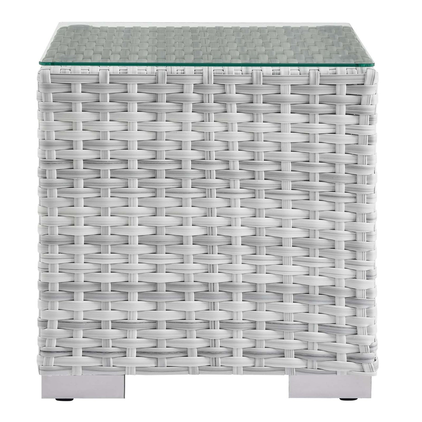 Convene Outdoor Patio Side Table, Rattan, Wicker, Light Grey Gray, 19707