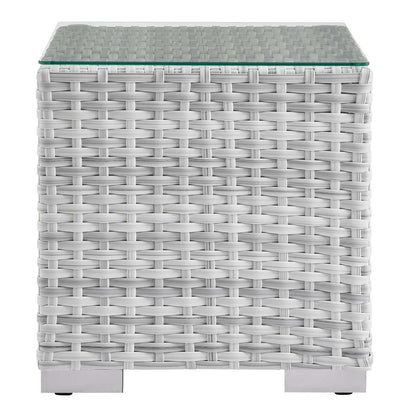 Convene Outdoor Patio Side Table, Rattan, Wicker, Light Grey Gray, 19707