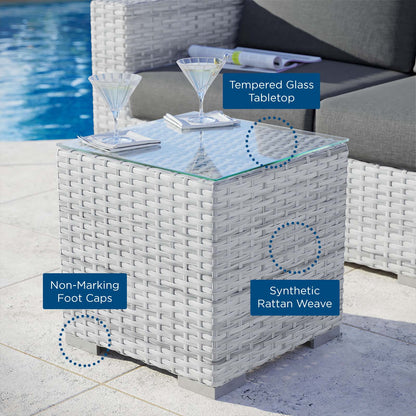 Convene Outdoor Patio Side Table, Rattan, Wicker, Light Grey Gray, 19707