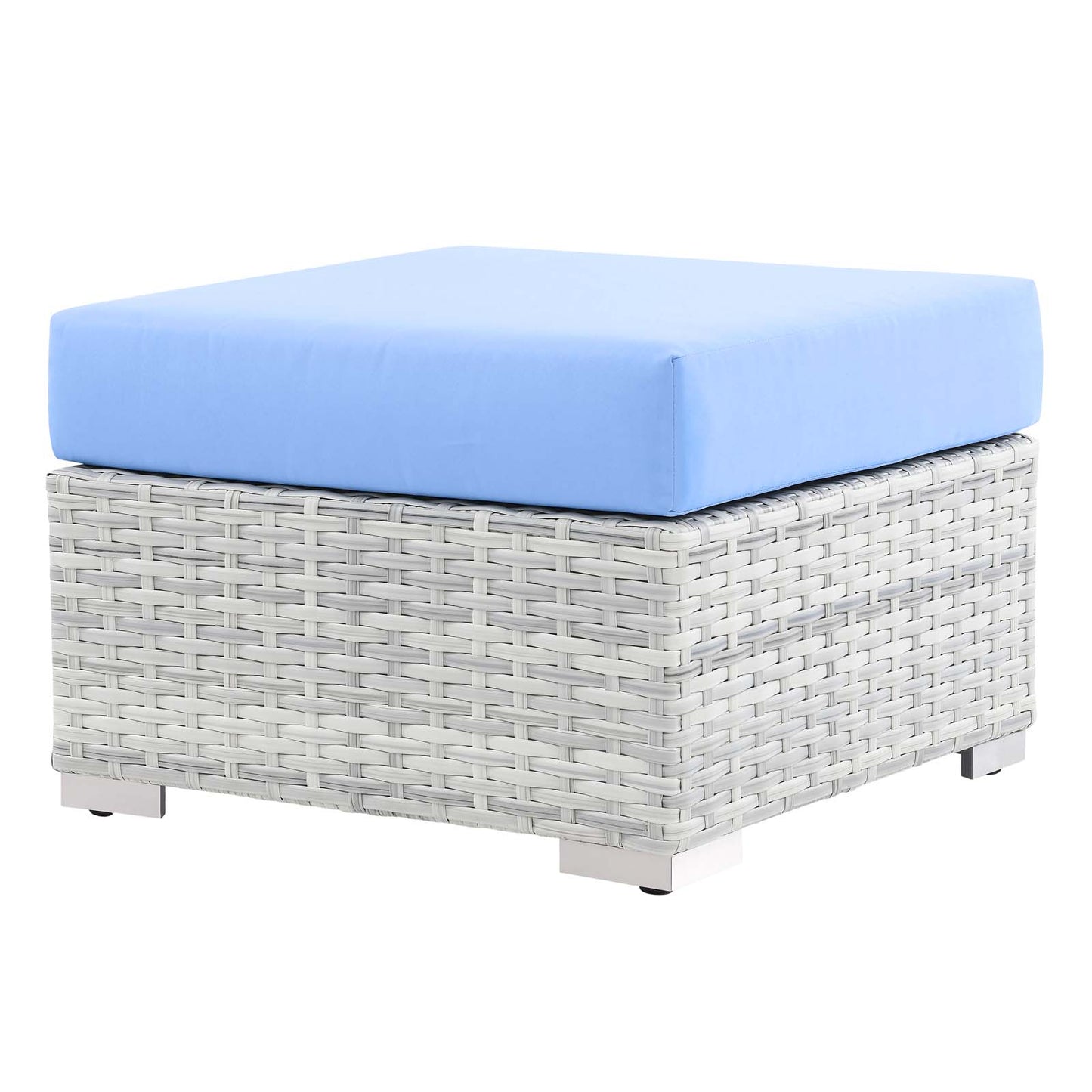 Convene Outdoor Patio Ottoman, Rattan, Wicker, Light Grey Gray Light Blue, 19710