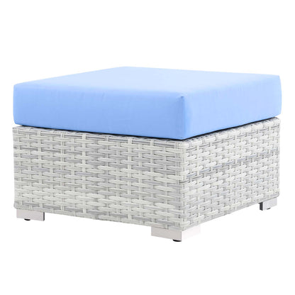Convene Outdoor Patio Ottoman, Rattan, Wicker, Light Grey Gray Light Blue, 19710
