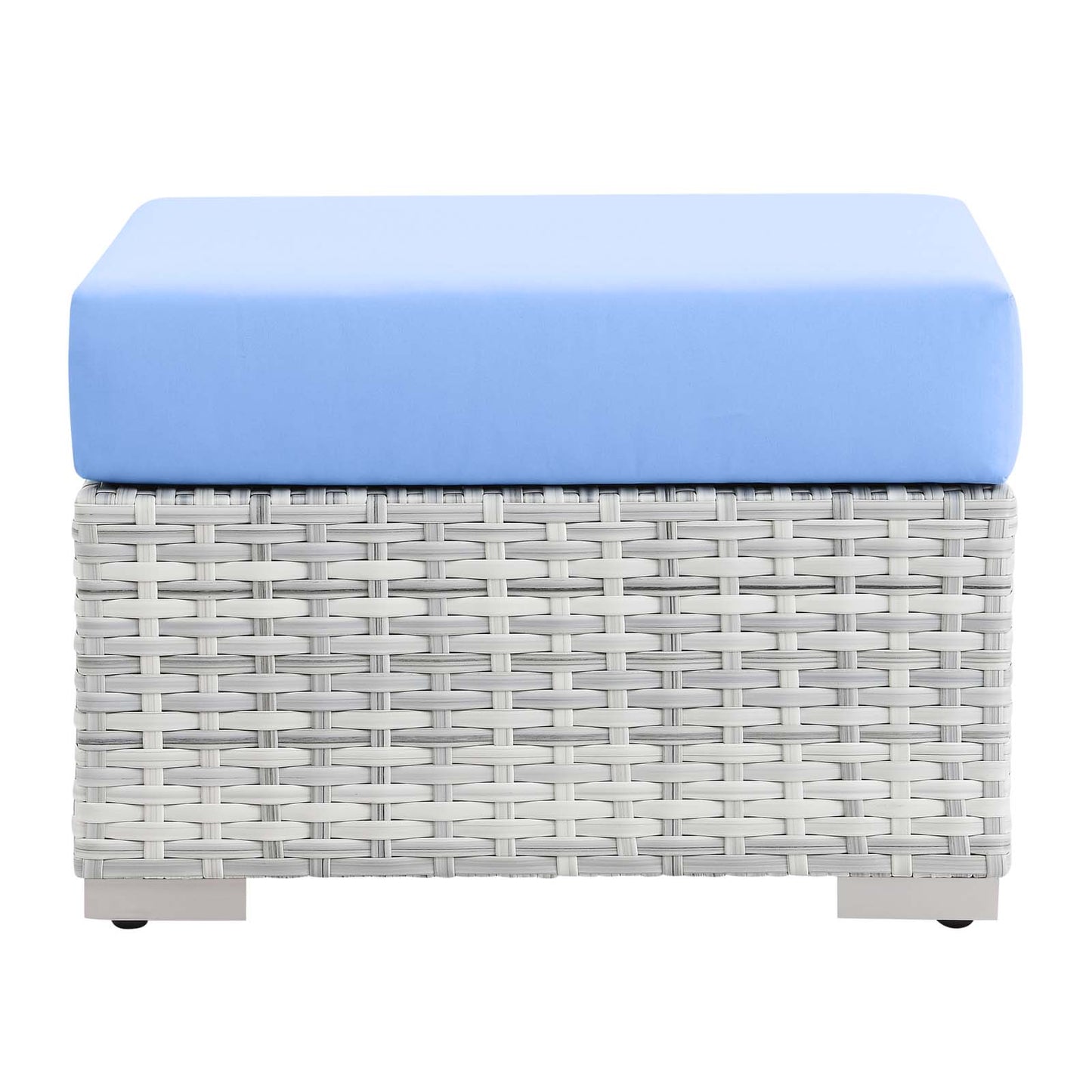 Convene Outdoor Patio Ottoman, Rattan, Wicker, Light Grey Gray Light Blue, 19710