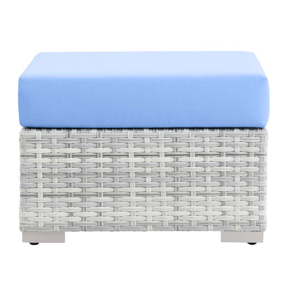 Convene Outdoor Patio Ottoman, Rattan, Wicker, Light Grey Gray Light Blue, 19710
