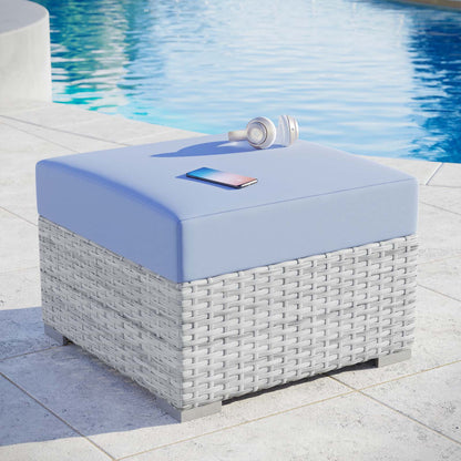 Convene Outdoor Patio Ottoman, Rattan, Wicker, Light Grey Gray Light Blue, 19710