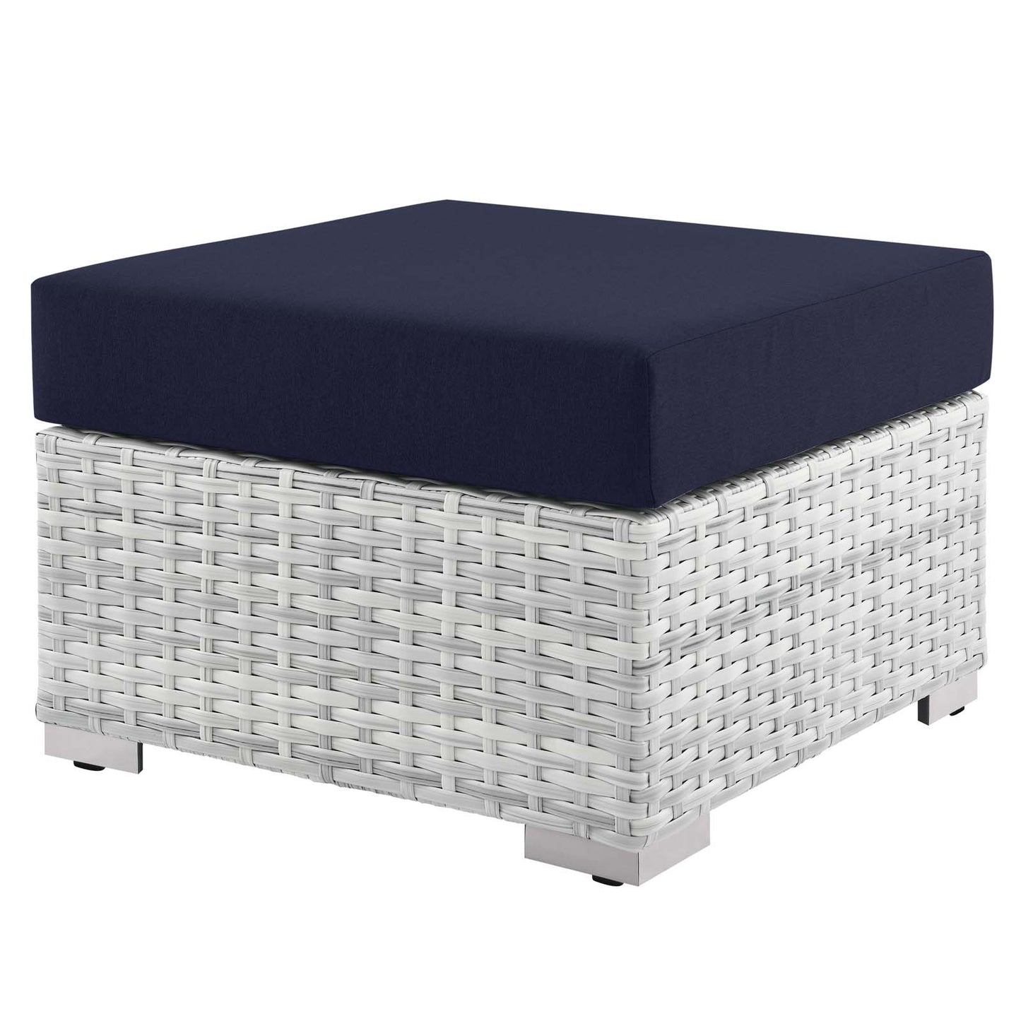 Convene Outdoor Patio Ottoman, Rattan, Wicker, Light Grey Gray Blue Navy, 19711