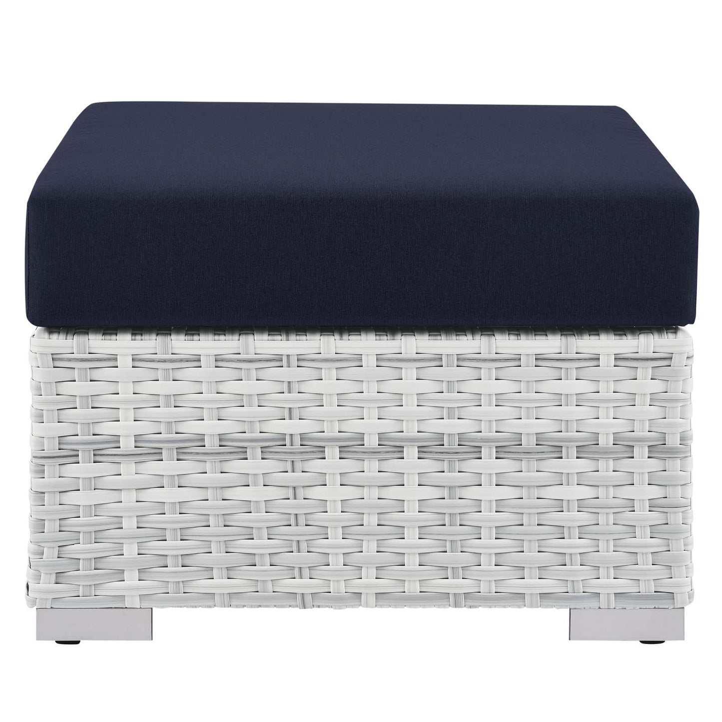 Convene Outdoor Patio Ottoman, Rattan, Wicker, Light Grey Gray Blue Navy, 19711