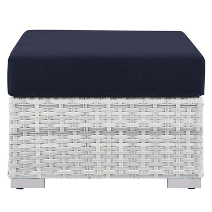 Convene Outdoor Patio Ottoman, Rattan, Wicker, Light Grey Gray Blue Navy, 19711
