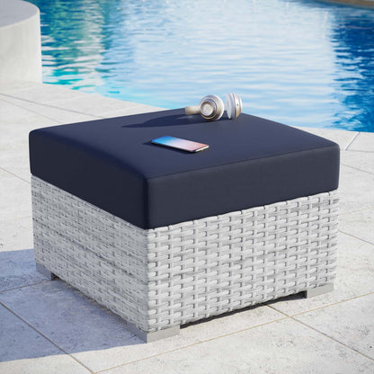 Convene Outdoor Patio Ottoman, Rattan, Wicker, Light Grey Gray Blue Navy, 19711