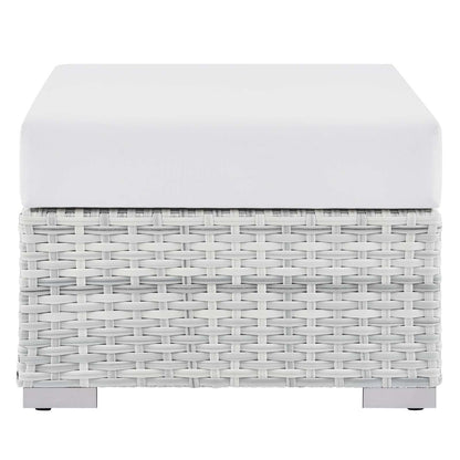 Convene Outdoor Patio Ottoman, Rattan, Wicker, Light Grey Gray White, 19712
